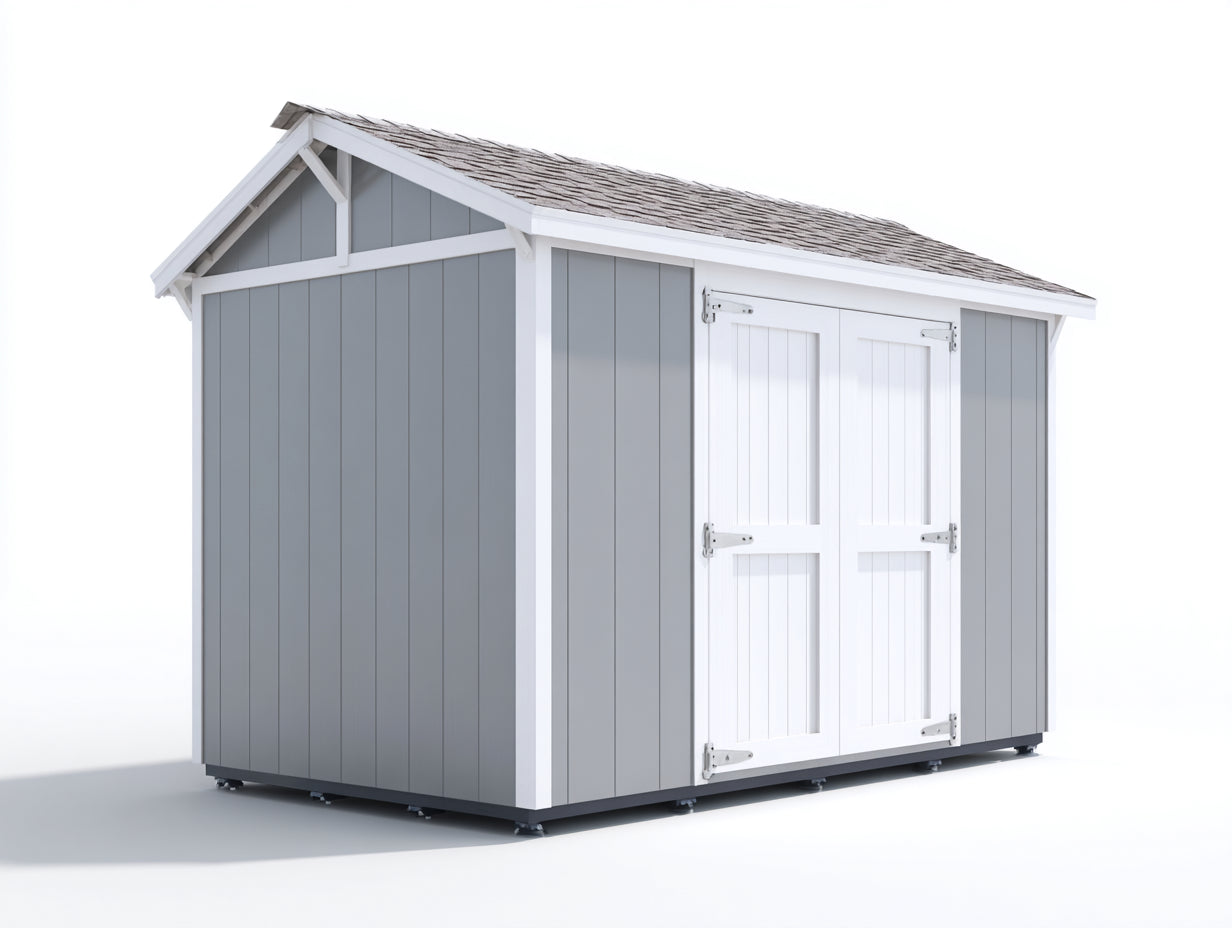Abri de jardin abri extérieur bois gris blanc toit shingle 200x180x210 cm style moderne rangement jardin sécurisé