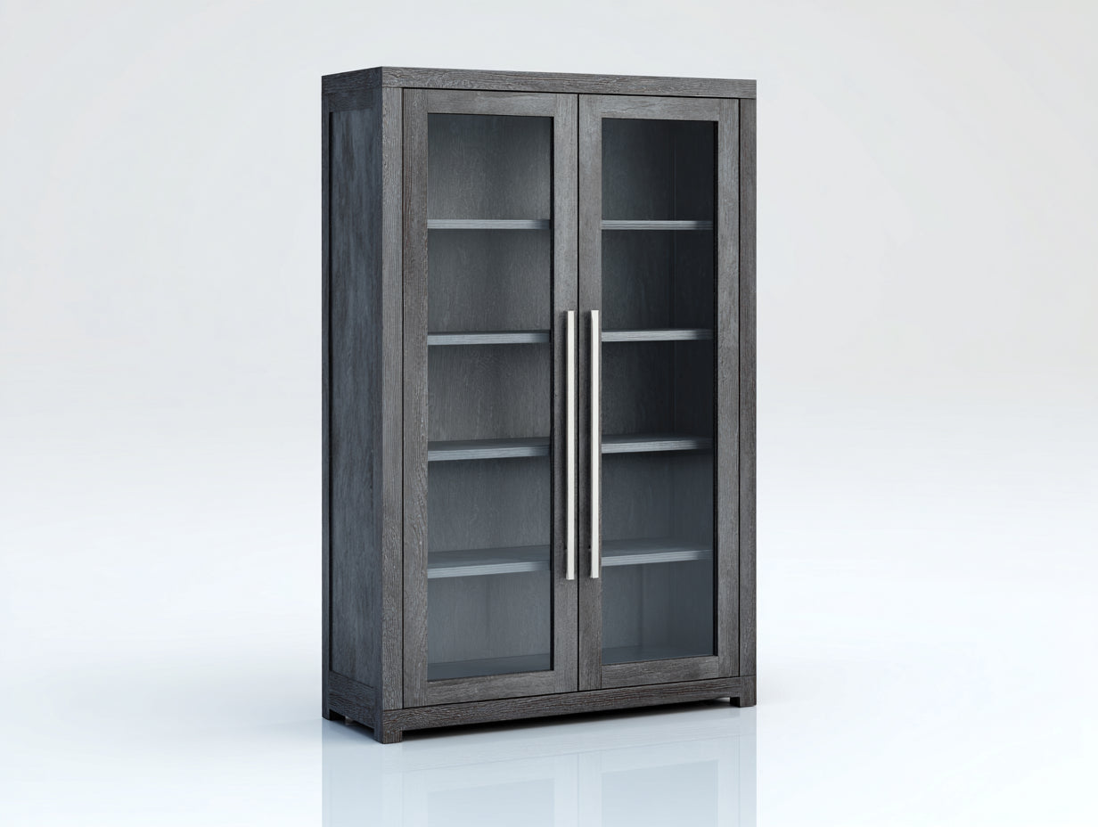 Vitrine meuble vitré bois gris foncé 90x40x160 cm style moderne salon rangement exposition