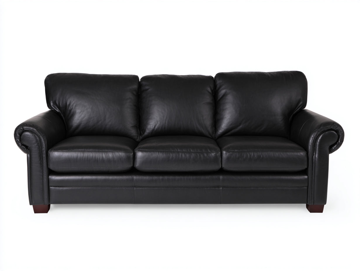 Canapé 3 places en cuir noir 210x95x95 cm style moderne élégant salon confortable