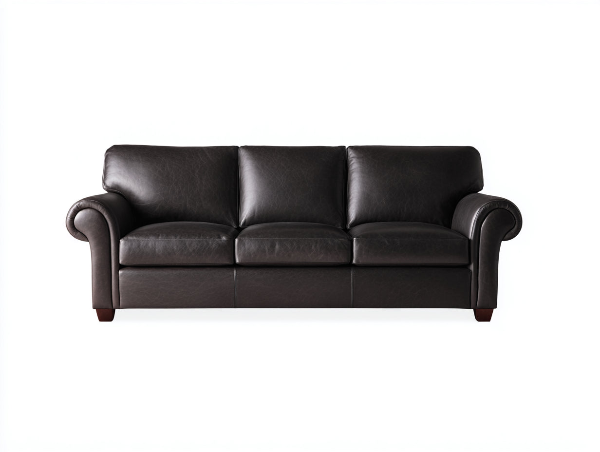 Canapé 3 places en cuir marron foncé 210x95x95 cm style classique moderne salon confortable
