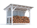 Abri à bûches en bois 240x80x180 cm blanc toiture bois ouverte rangement extérieur bois de chauffage grand volume