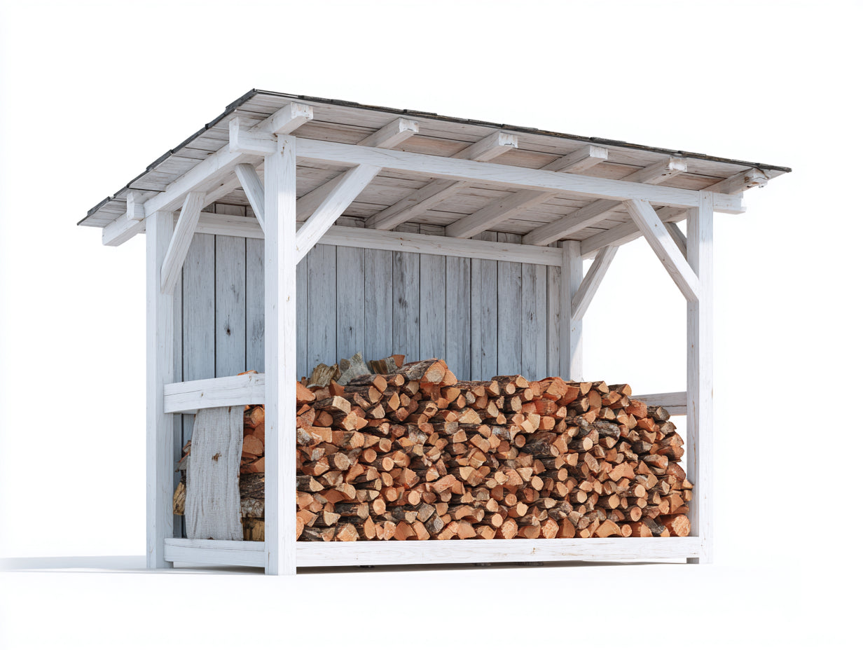 Abri à bûches en bois 240x80x180 cm blanc toiture bois ouverte rangement extérieur bois de chauffage grand volume