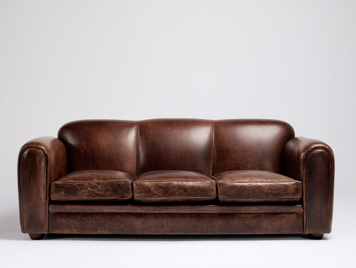 Canapé 3 places en cuir marron vieilli 210x95x95 cm style vintage élégant salon confortable