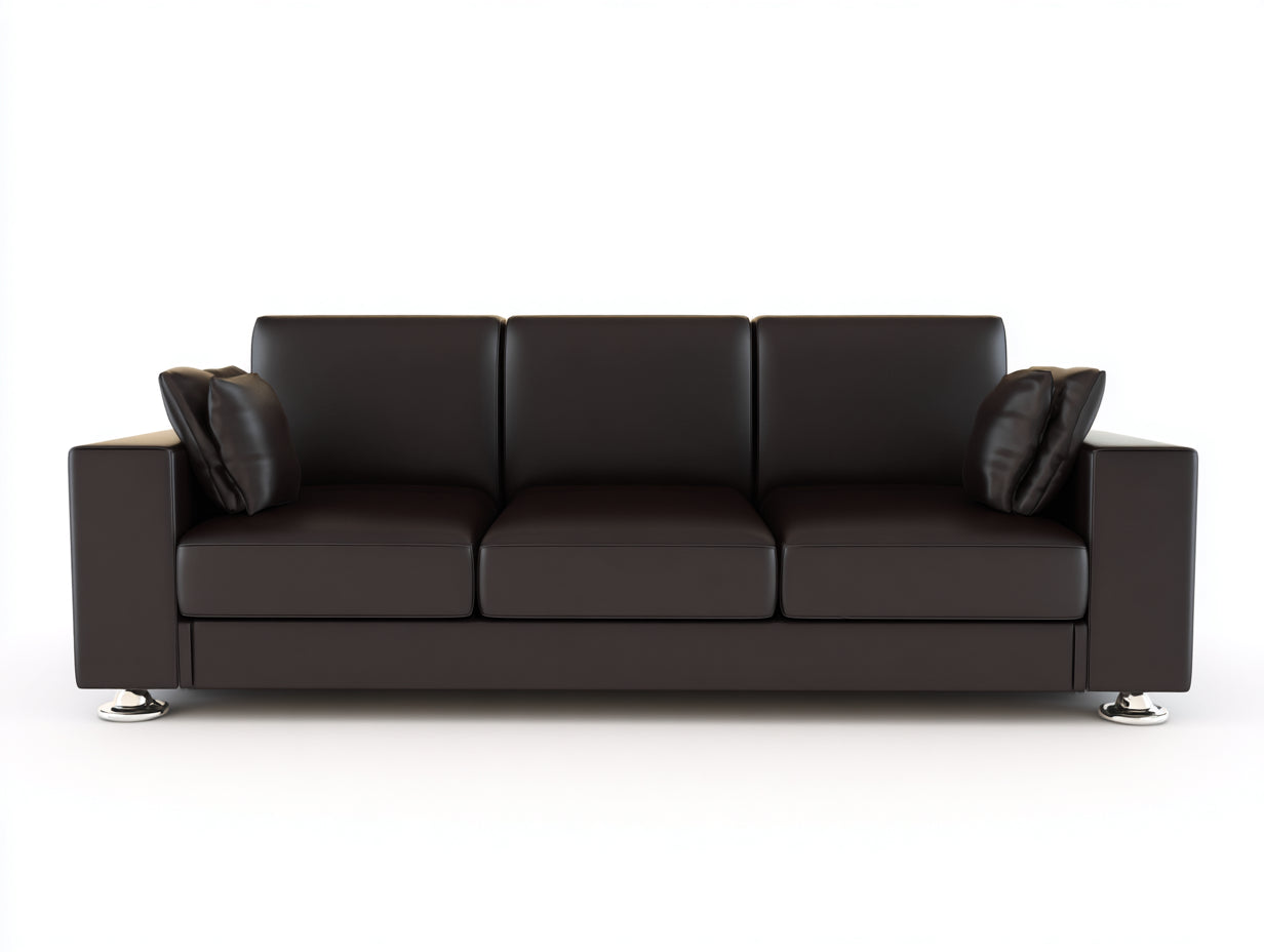Canapé 3 places en cuir brun foncé 210x95x85 cm - brun - canapé salon cuir moderne pieds métal confort