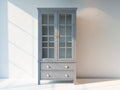 Vitrine en bois massif vitrée avec tiroirs 90x40x180 cm - gris bleuté - meuble de rangement classique moderne salon