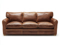 Canapé 3 places en cuir marron vieilli structure bois massif style vintage confortable salon usage intérieur
