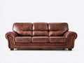 Canapé 3 places en cuir marron vieilli 210x95x95 cm style vintage confortable salon élégant