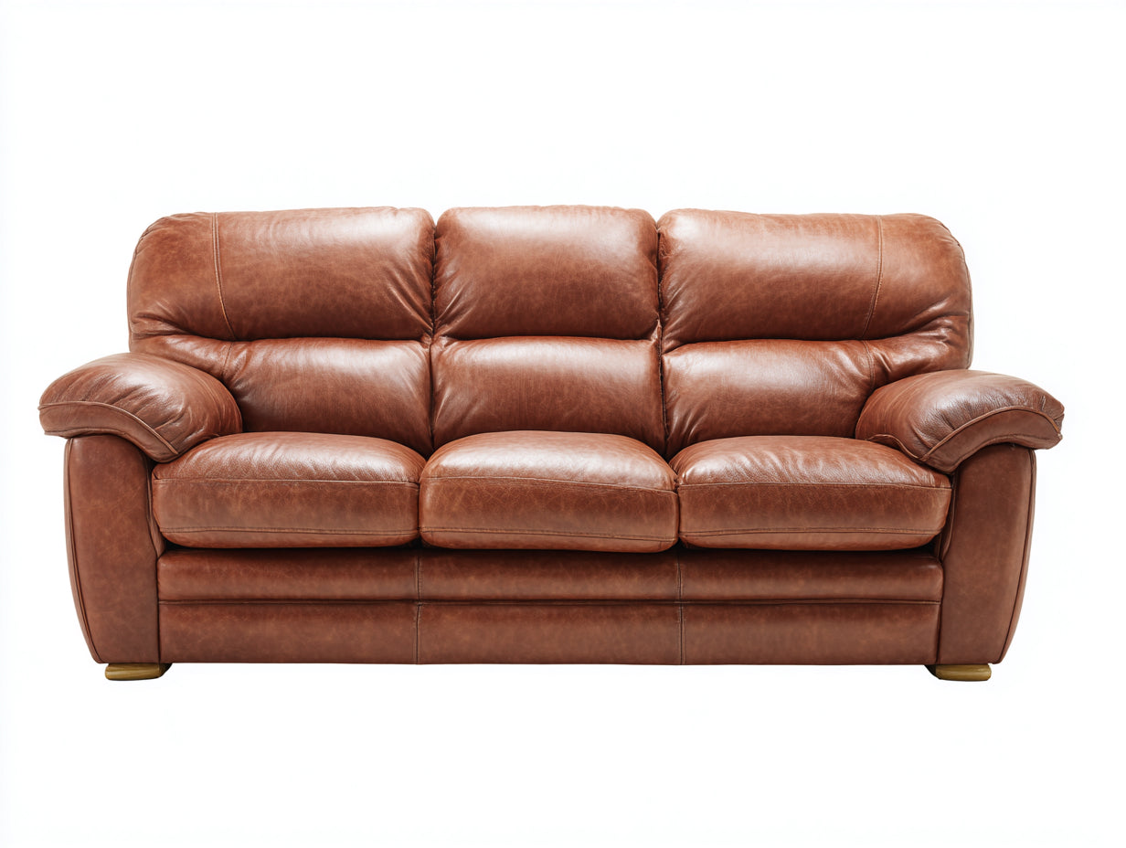 Canapé 3 places en cuir marron 210x90x95 cm style classique salon confortable
