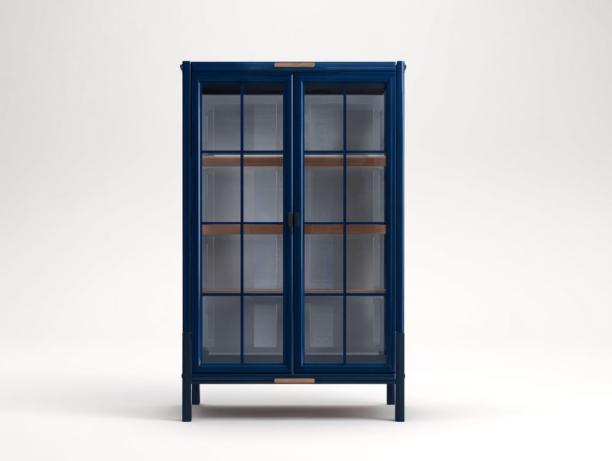 Vitrine meuble vitré bois verre bleu marine 90x40x160 cm style moderne salon rangement exposition