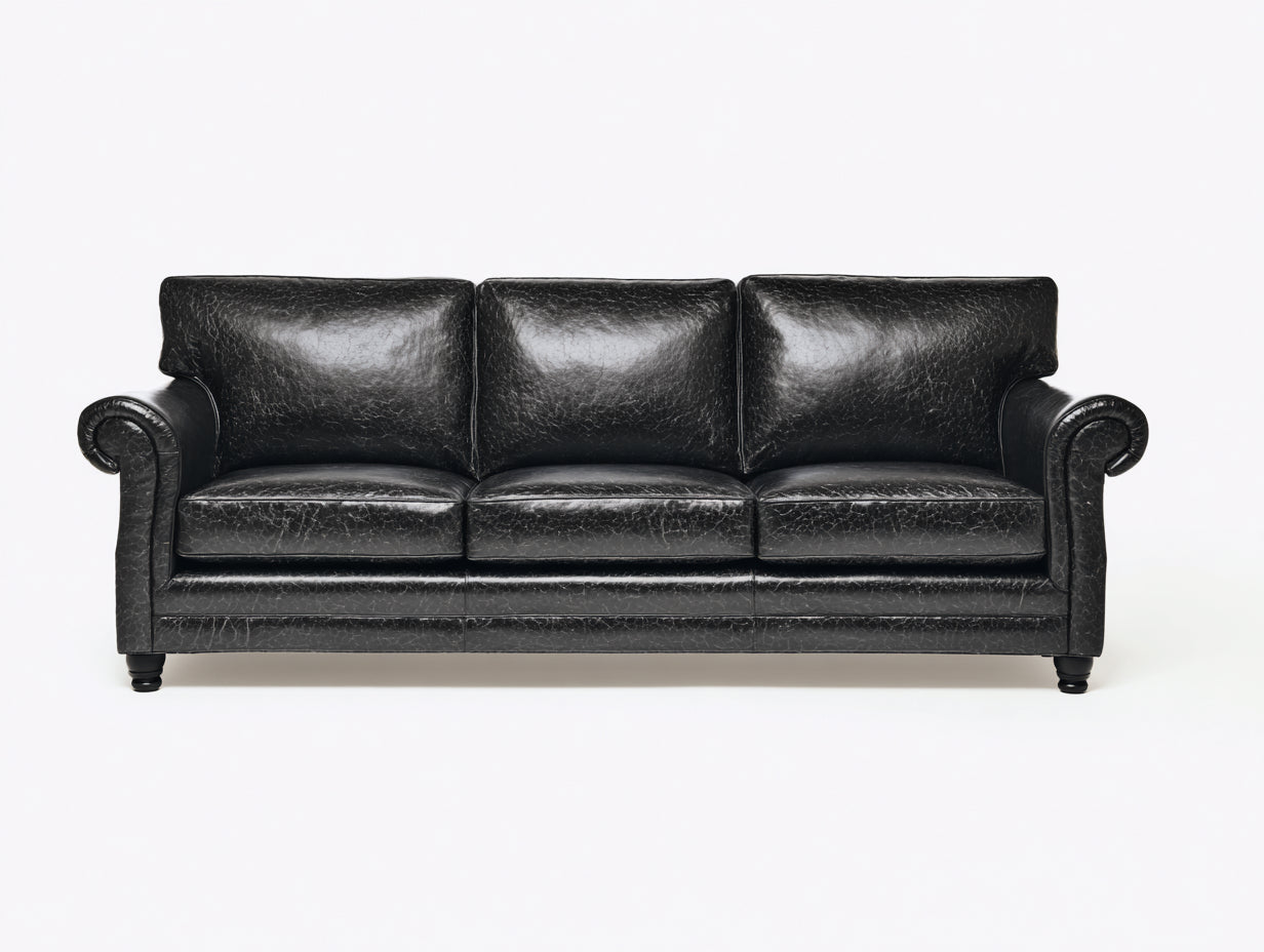 Canapé 3 places en cuir noir 210x95x95 cm style classique moderne salon élégant confortable
