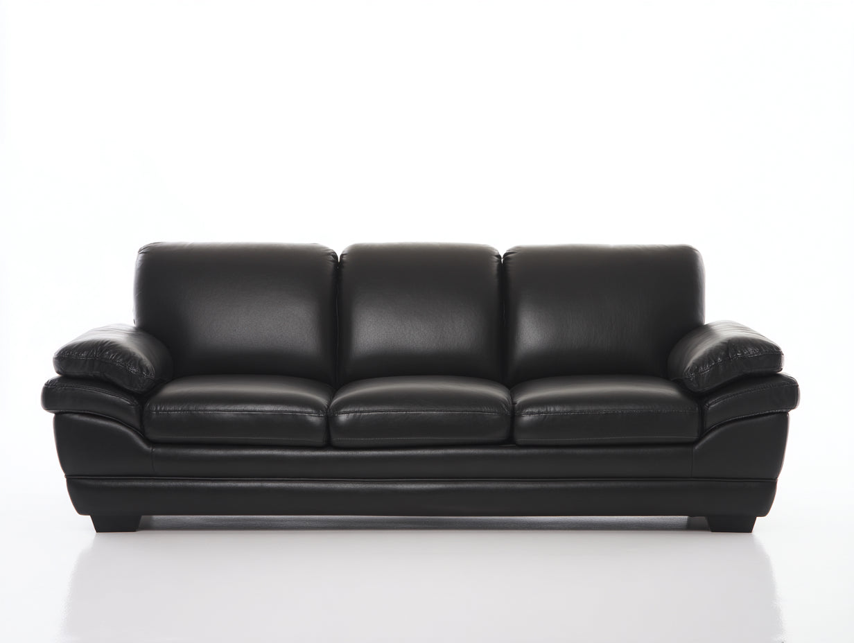 Canapé 3 places cuir noir 218x92x86 cm design classique accoudoirs rembourrés salon intérieur