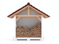 Abri à bûches en bois structure chalet toit tuiles 160x80x170 cm - blanc naturel - rangement extérieur bois de chauffage décoratif
