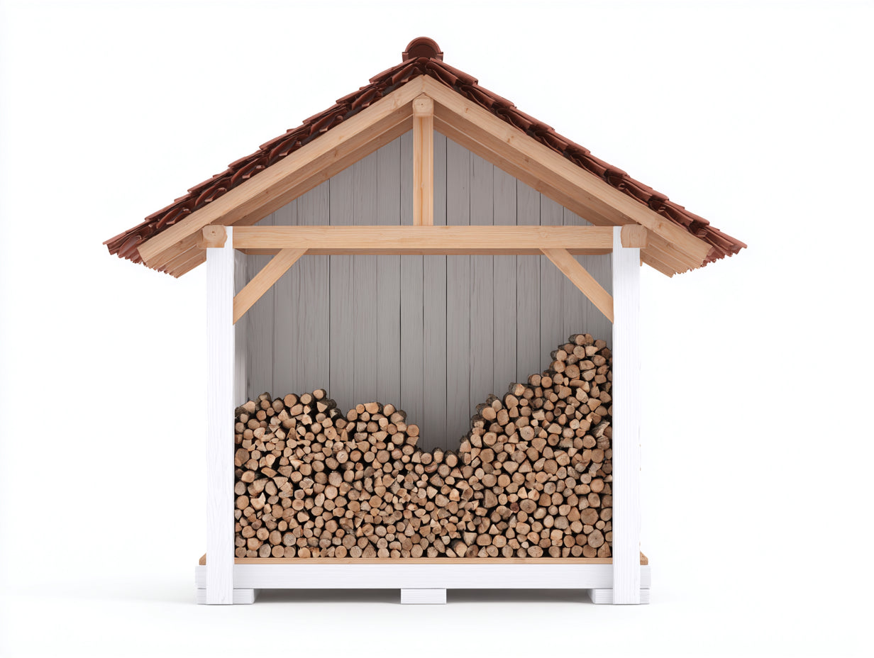 Abri à bûches en bois structure chalet toit tuiles 160x80x170 cm - blanc naturel - rangement extérieur bois de chauffage décoratif