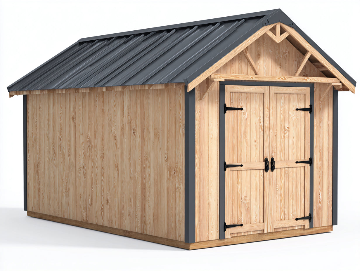 Abri de jardin en bois massif toit métallique 240x200x210 cm - bois naturel - rangement extérieur double porte