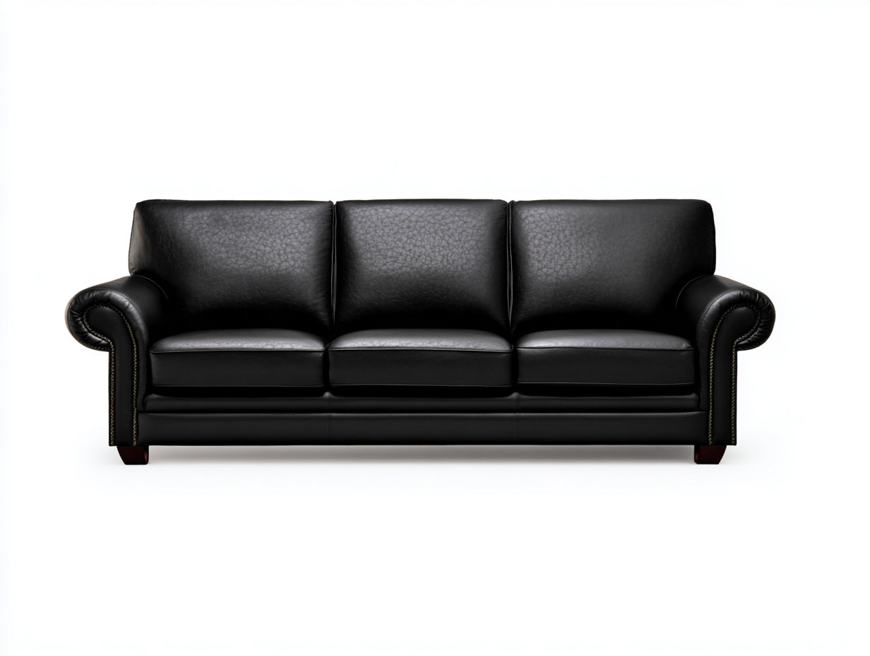 Canapé 3 places cuir noir style classique 220x90x85 cm salon intérieur design élégant