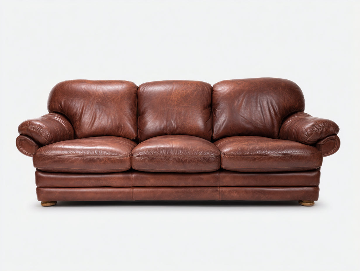 Canapé 3 places en cuir vieilli marron 210x95x90 cm - brun foncé - canapé salon cuir vintage confortable