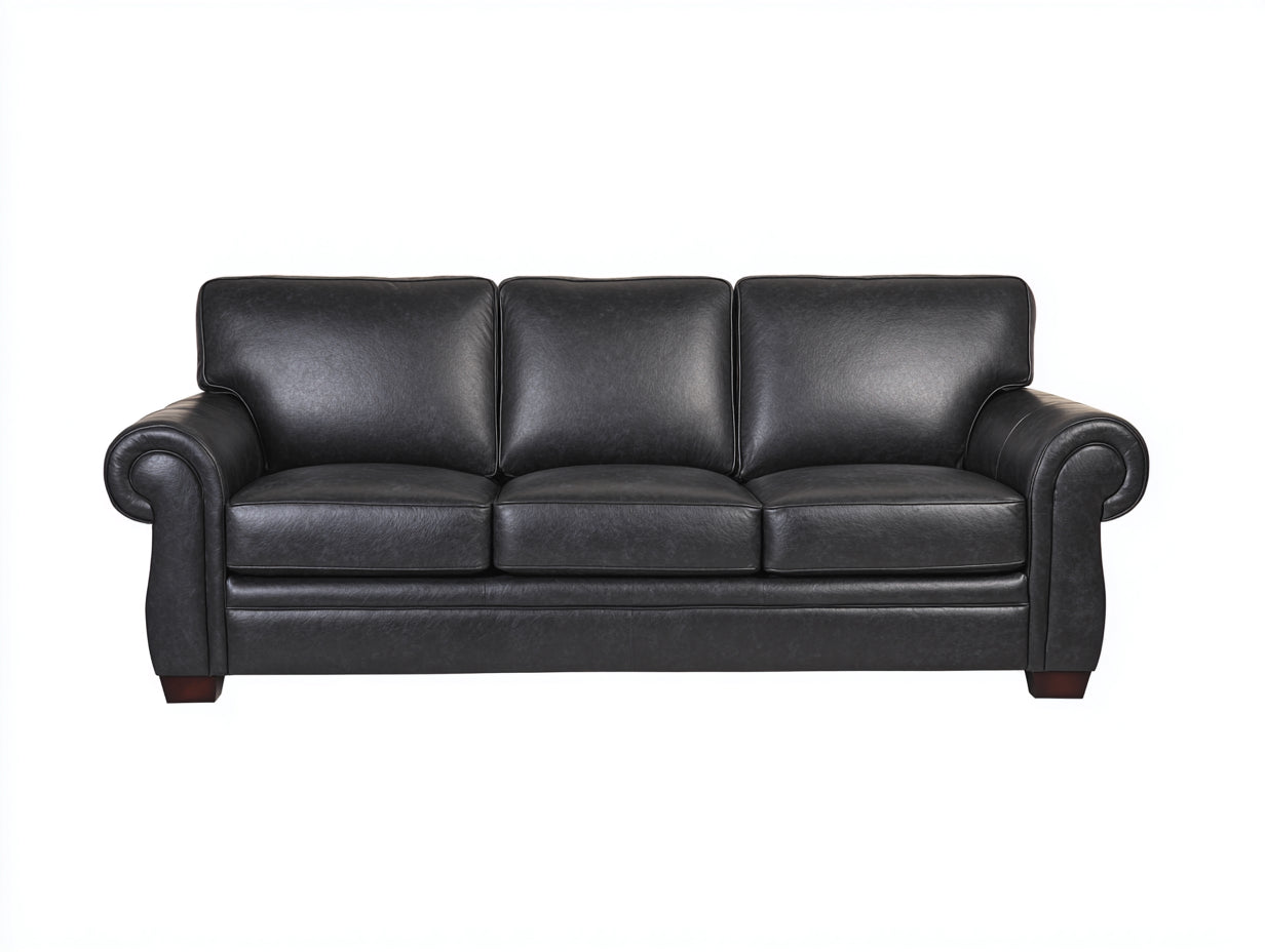 Canapé 3 places en cuir noir 210x95x90 cm - noir - canapé salon cuir moderne confort