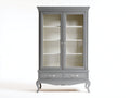 Vitrine meuble vitré bois gris clair 100x40x180 cm style classique salon rangement exposition