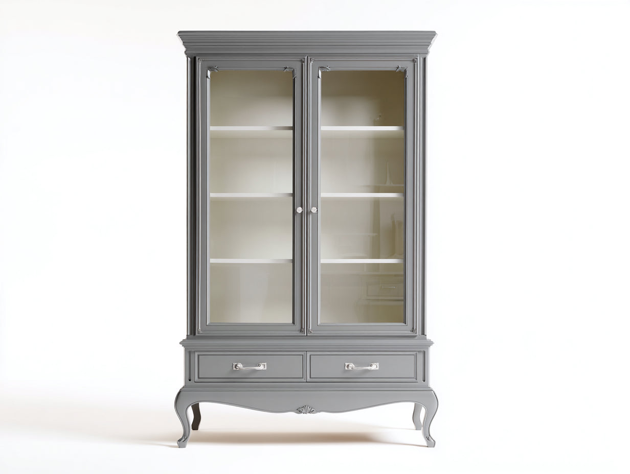 Vitrine meuble vitré bois gris clair 100x40x180 cm style classique salon rangement exposition