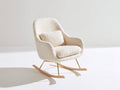 Fauteuil à bascule en tissu bouclé beige structure métal doré et bois 70x90x100 cm style moderne élégant salon confortable