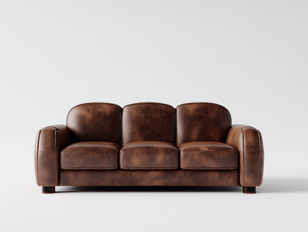 Canapé 3 places en cuir marron vieilli 210x95x90 cm - brun - canapé salon cuir vintage confort
