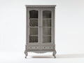 Vitrine en bois et verre 120x45x190 cm gris clair style classique élégant meuble de rangement salon salle à manger