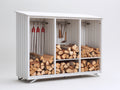 Abri à bûches en bois multi compartiments 220x60x170 cm - blanc - rangement extérieur bois de chauffage grande capacité