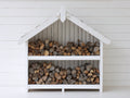 Abri à bûches en bois structure maison 140x60x180 cm - blanc - rangement extérieur bois de chauffage double niveau