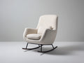 Fauteuil à bascule en tissu bouclé beige avec structure métal noir et patins en bois style scandinave salon intérieur