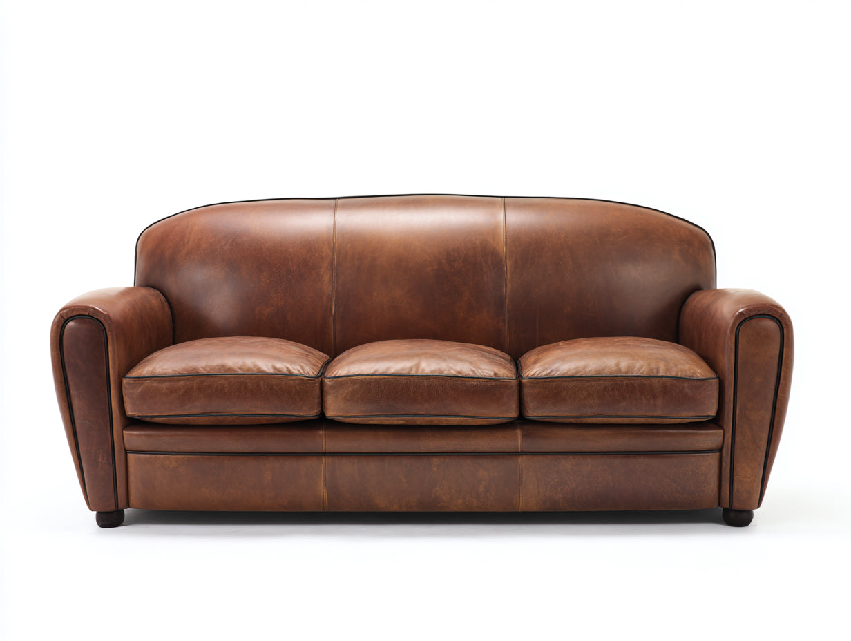 Canapé 3 places cuir marron vieilli 215x88x86 cm style vintage salon intérieur élégant