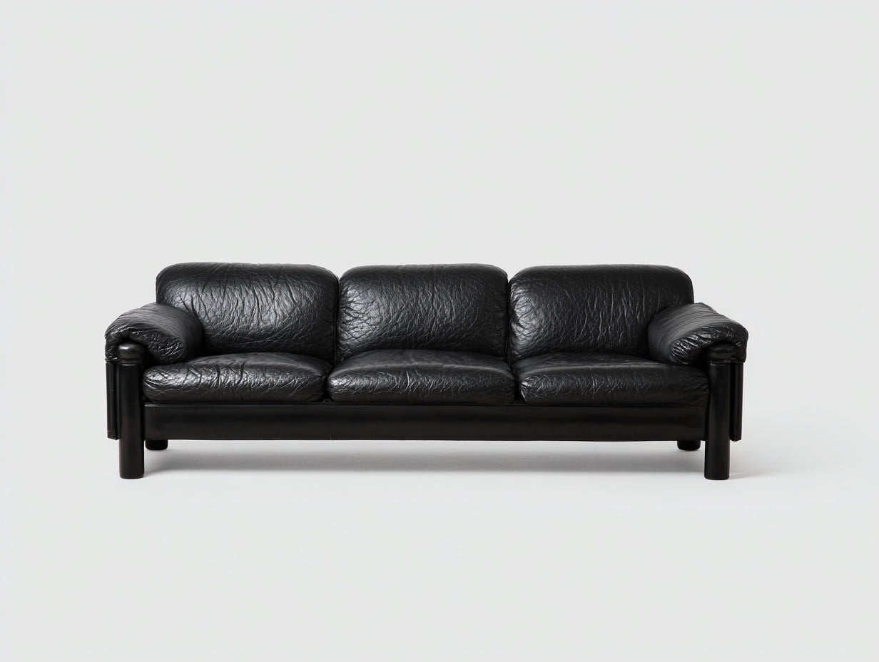 Canapé 3 places en cuir noir 210x95x90 cm - noir - canapé salon cuir moderne design confort