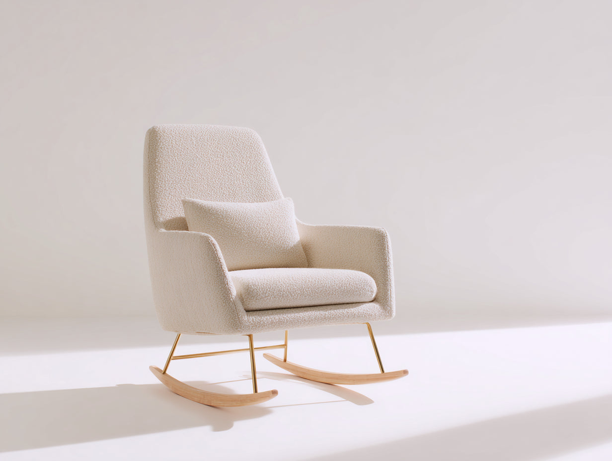 Fauteuil à bascule bouclette beige design moderne métal doré bois naturel 68x76x92 cm - beige - fauteuil rocking chair intérieur