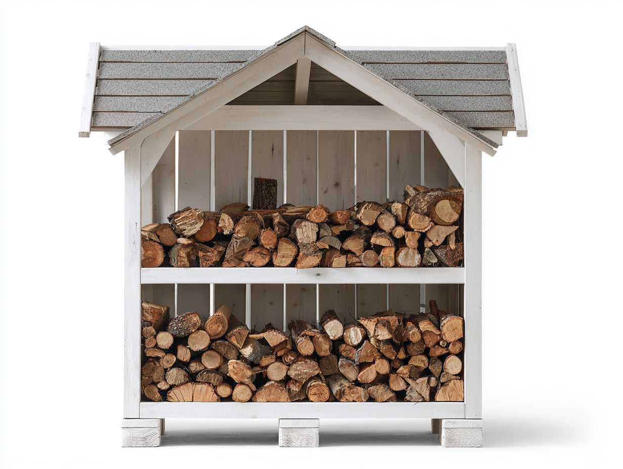Abri à bûches en bois 160x80x170 cm blanc toiture grise 2 niveaux rangement extérieur bois de chauffage