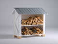 Abri à bûches en bois massif avec toit métallique gris - blanc - rangement extérieur bois de chauffage - design double niveau