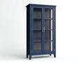 Vitrine en bois massif vitrée 2 portes 90x40x180 cm - bleu foncé - style classique moderne meuble de rangement salon