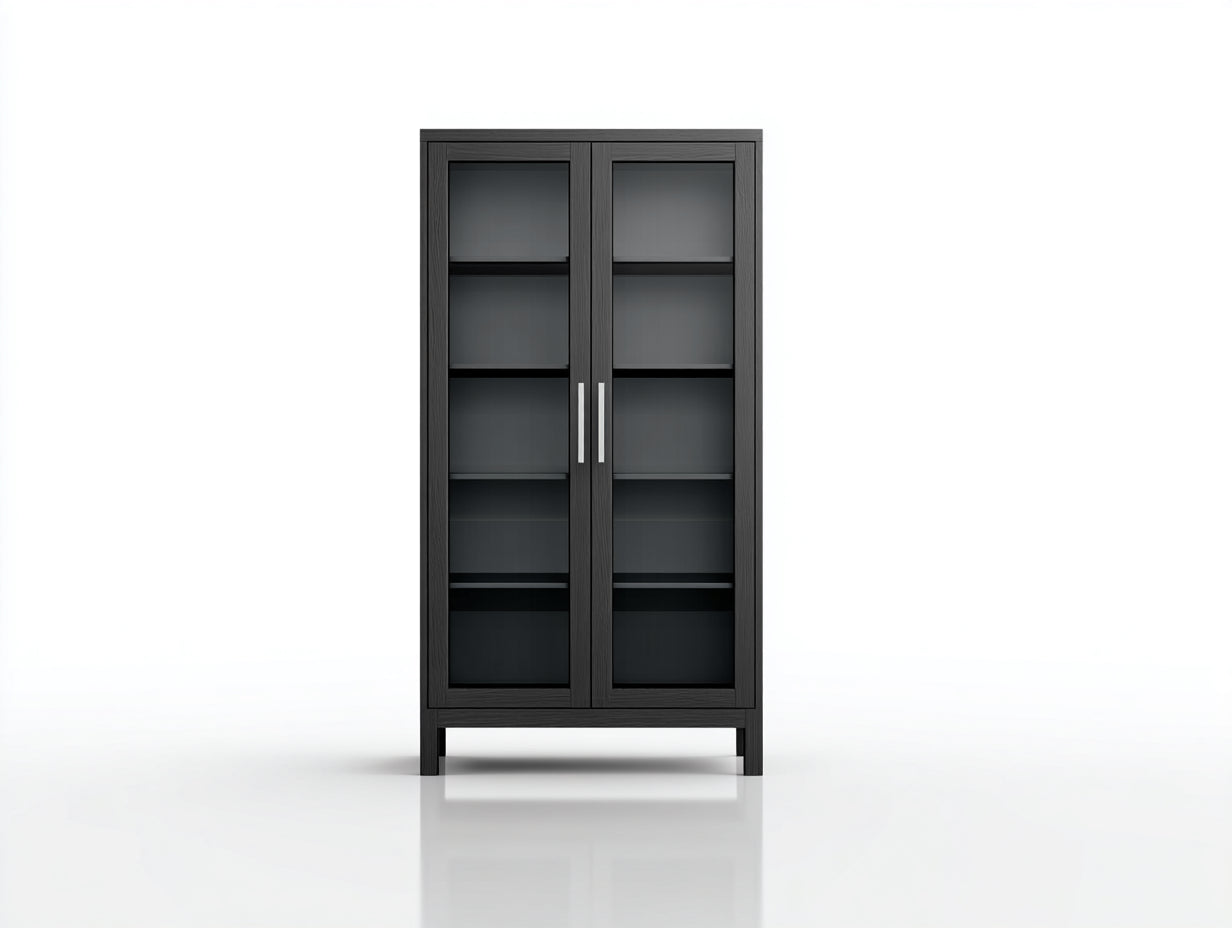 Vitrine en bois et verre 90x40x180 cm noir style moderne meuble de rangement pour salon