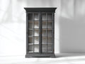Vitrine en bois massif vitrée 2 portes 95x40x185 cm - gris foncé - style classique rustique meuble de rangement salon